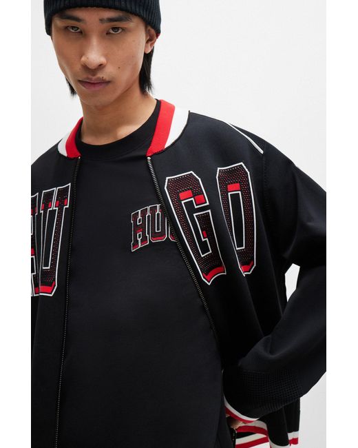 HUGO Black Relaxed-fit Bomber Jacket With Sporty Logo for men