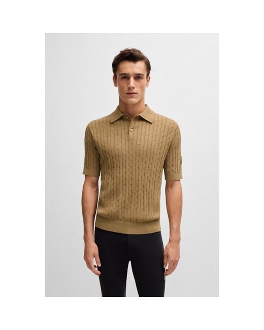 Boss Green Equestrian Knit Polo With Cable Structure for men