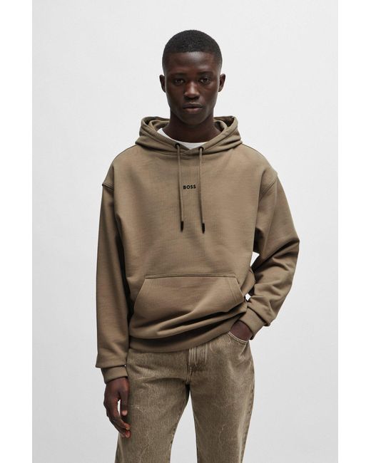 Boss Brown Cotton-terry Hoodie With Contrast Logo for men