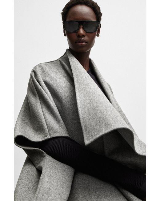 Boss Gray Naomi X Waterfall-front Cape Coat In Virgin Wool