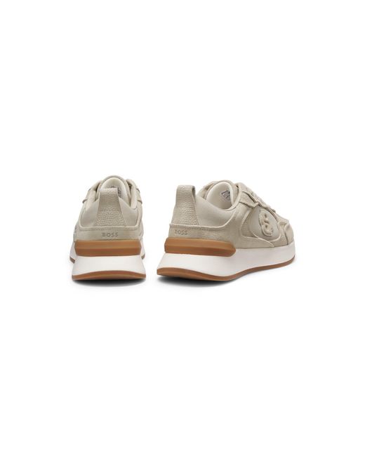 Boss White Suede Trainers With Double B Monogram