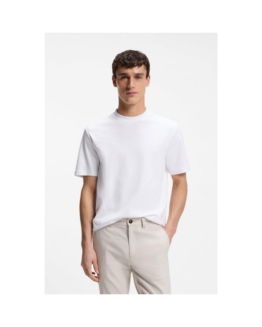 Boss White Interlock-Cotton T-Shirt With Embroidered Logo for men