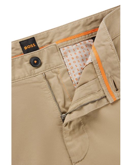 Boss Natural Slim-fit Chinos In Stretch-cotton Satin for men