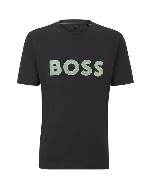Boss Regular-Fit T-Shirt aus Baumwoll-Jersey mit Mesh-Logo in Black für Herren
