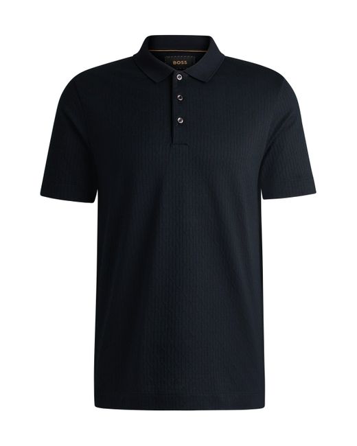 Boss Black Regular-fit Polo Shirt In Quilted Cotton And Silk for men
