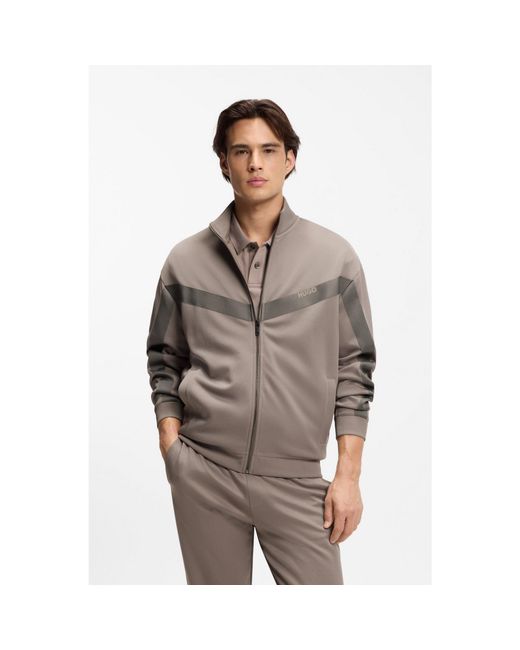 HUGO Brown Relaxed-Fit Zip-Up Sweatshirt With Chevron Tape for men