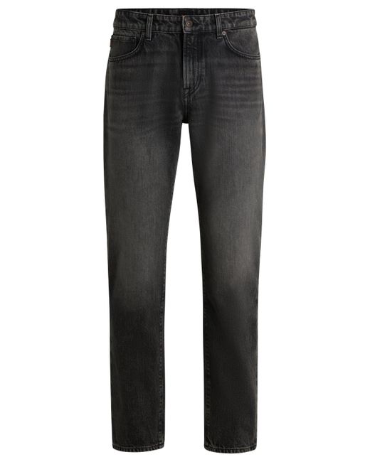 Boss Schwarze Regular-Fit Jeans aus festem Denim in Black für Herren