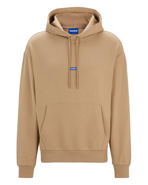 HUGO Natural S Nalonso Cotton-terry Hoodie With Blue Logo Label for men
