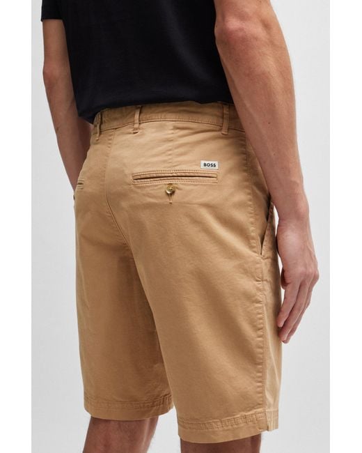 Boss Natural Slim-fit Shorts In Stretch-cotton Twill for men