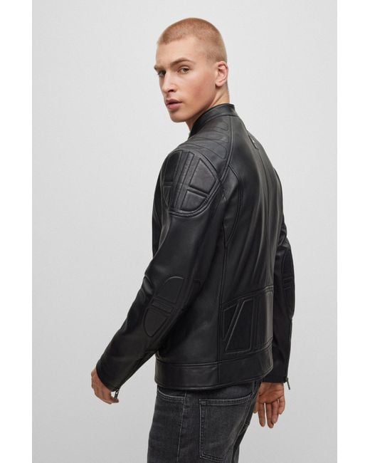 BOSS Slim fit Biker Jacket In Leather With Padding in Black for Men Lyst UK