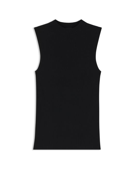 Boss Black Ribbed-Knit Top With Mock Neckline