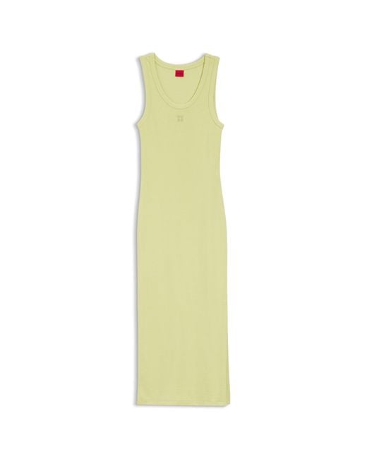 HUGO White Cotton-Blend Jersey Midi Dress With Stacked Logo