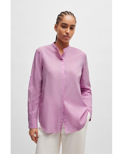 Boss Pink Regular-fit Blouse In Cotton-blend Chambray