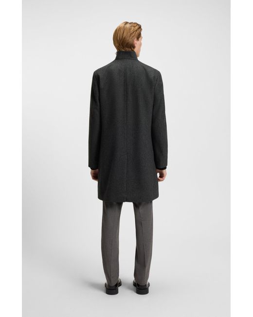 HUGO Regular-Fit Twill-Mantel Aus Woll-Mix in Black für Herren