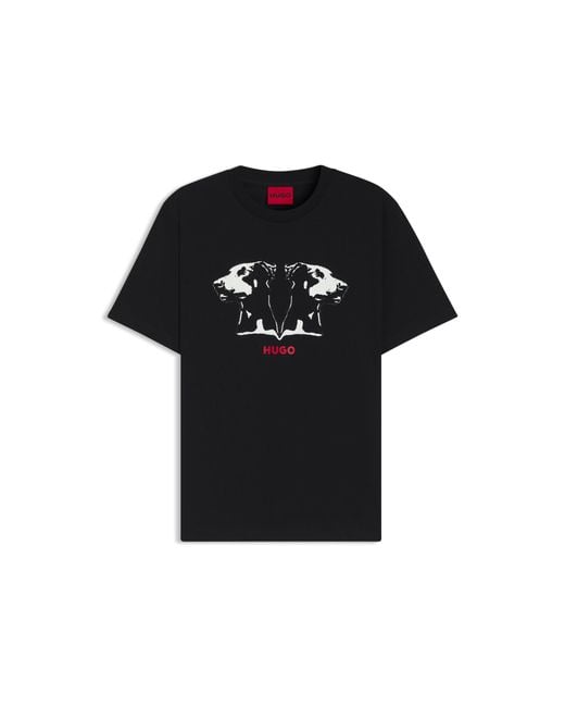 HUGO Black Cotton-Jersey T-Shirt With Dobermann Print for men
