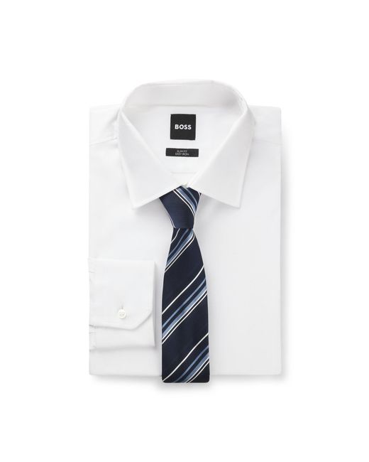 Boss Blue Silk-Blend Tie With Diagonal-Stripe Jacquard for men