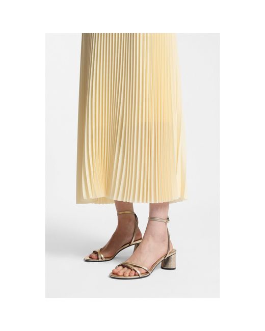 Boss White Metallic-Leather Sandals With Block Heel