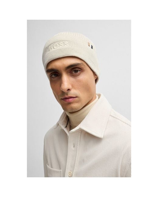 Boss Natural Beanie Hat for men