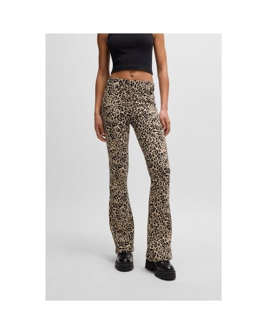 HUGO Multicolor Slim-Fit Animal-Print Trousers With Flared Leg