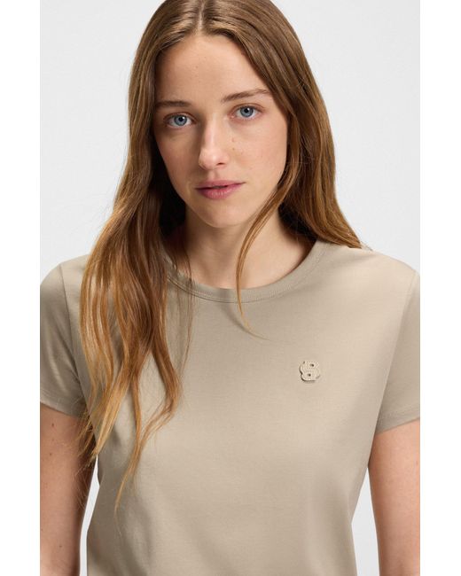 Boss Slim-Fit T-Shirt Van Gemerceriseerde Katoen Met Double B-Monogram in het Natural