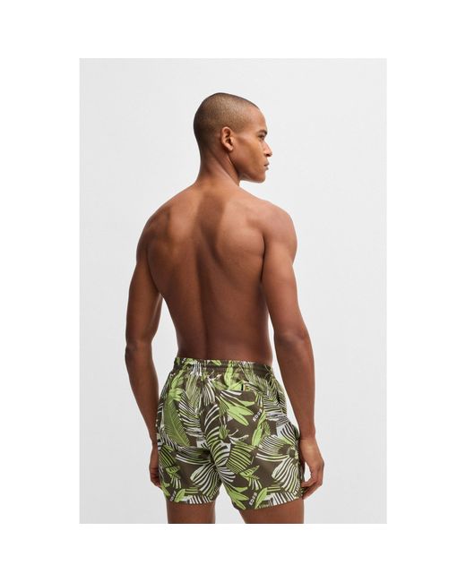 Boss Green Logo-Badge Swim Shorts With All-Over Print for men