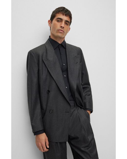 BOSS by HUGO BOSS Double-breasted Suit In Checked Virgin Wool in Black for  Men | Lyst