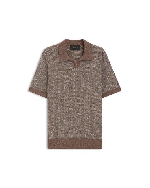 Boss Brown Johnny-Collar Polo Sweater for men