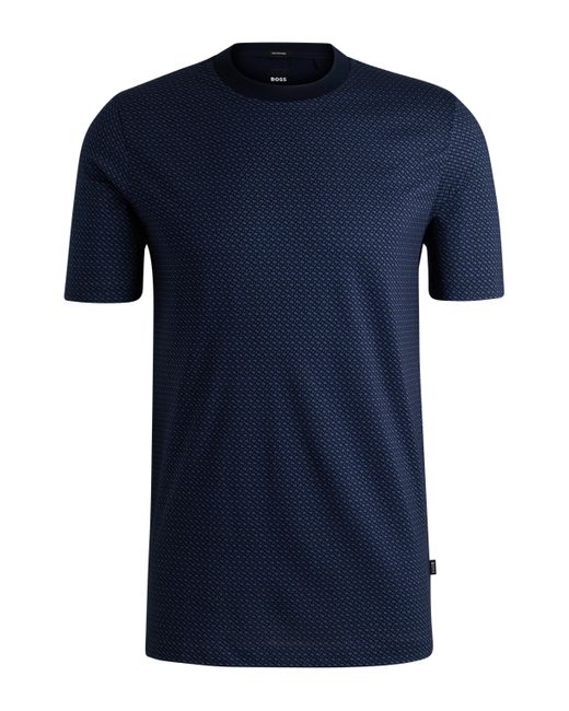 Boss Blue Mercerized-cotton T-shirt With Two-tone Monogram Print for men