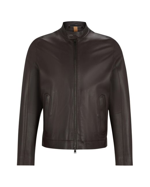 Boss Gray Regular-fit Jacket In Jersey-bonded Leather for men