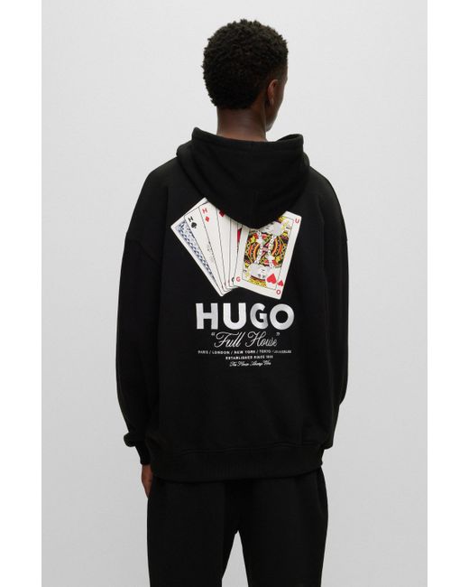 HUGO Oversized fit Hoodie With Playing card Artwork in Black for Men Lyst