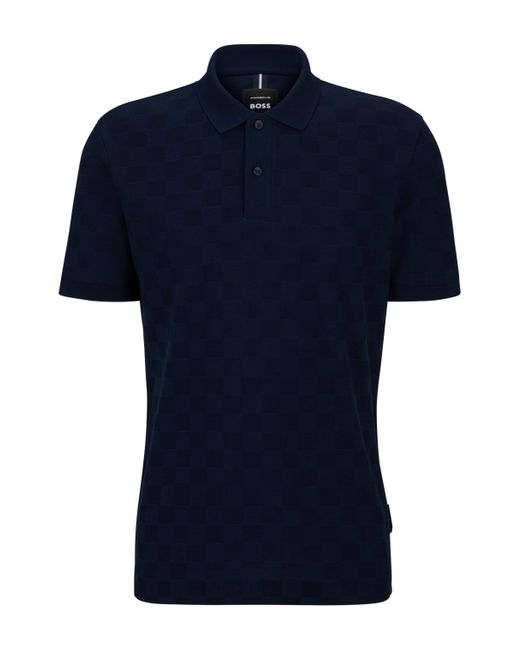 Boss Blue Porsche X Mercerized-cotton Polo Shirt With Check Structure for men