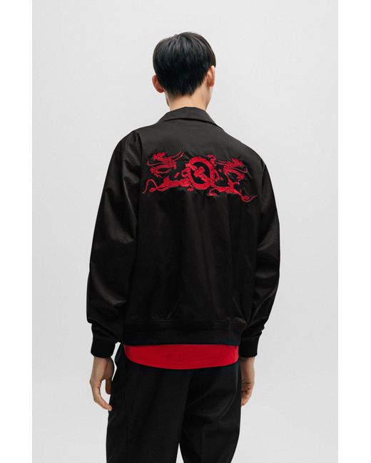 Boss Black Satin Jacket In A Regular Fit With Special Artwork for men