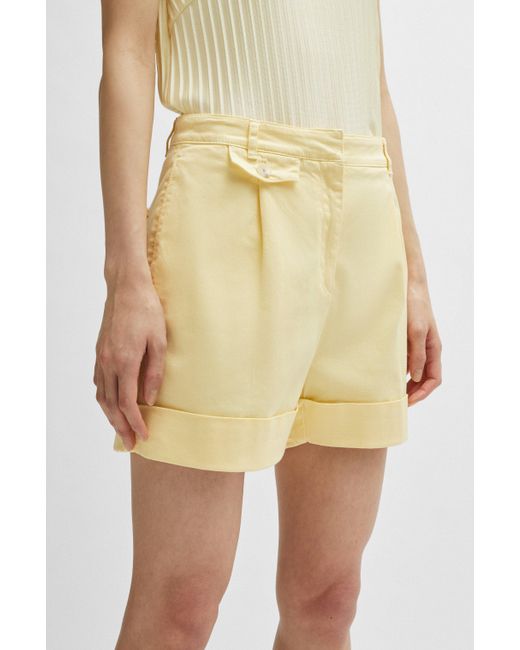 Boss Yellow Wide-leg Shorts In A Cotton Blend