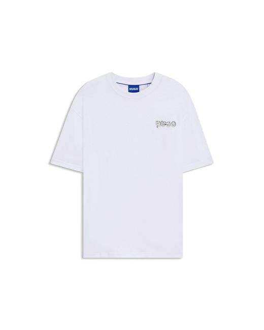 HUGO White All-Gender Cotton-Jersey T-Shirt With Logo Prints for men