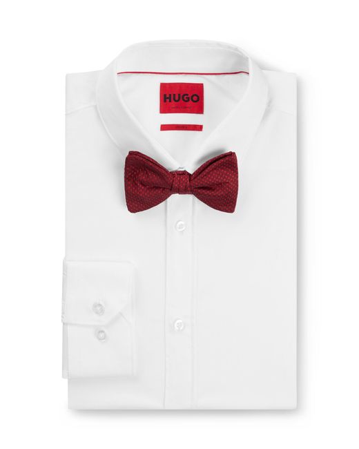 HUGO Red Dot-patterned Bow Tie In Silk Jacquard for men