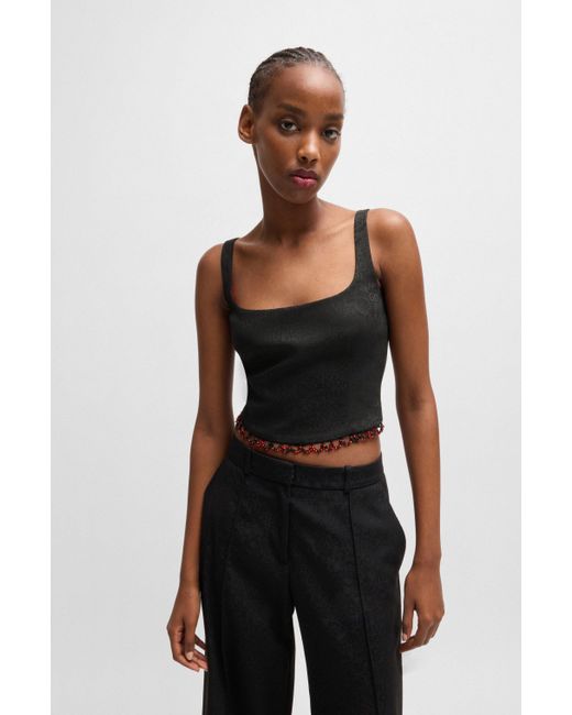 HUGO Black X Les Benjamins Sleeveless Top With Beaded Trim