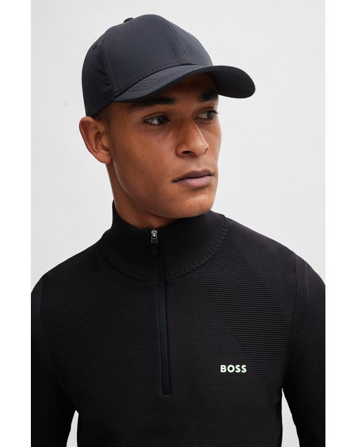 Boss Black Zip-neck Sweater In Stretch Fabric With Contrast Logo for men