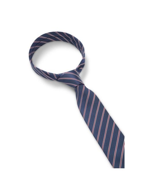 HUGO Blue Stripe-Pattern Silk Tie for men