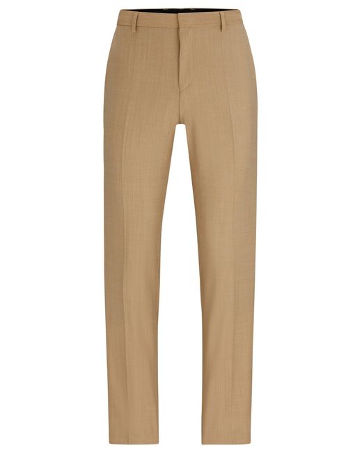 HUGO Natural Slim-fit Trousers In Patterned Super-flex Fabric for men