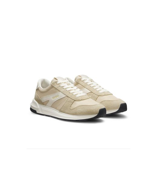 HUGO White Suede-Trim Trainers With Logo Details for men