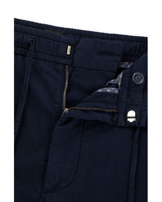 Boss Blue Stretch-cotton Trousers With Drawcord Waist