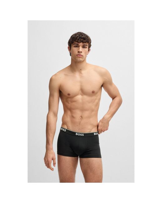 Boss Black Three-Pack Of Stretch-Cotton Trunks With Logo Waistbands for men
