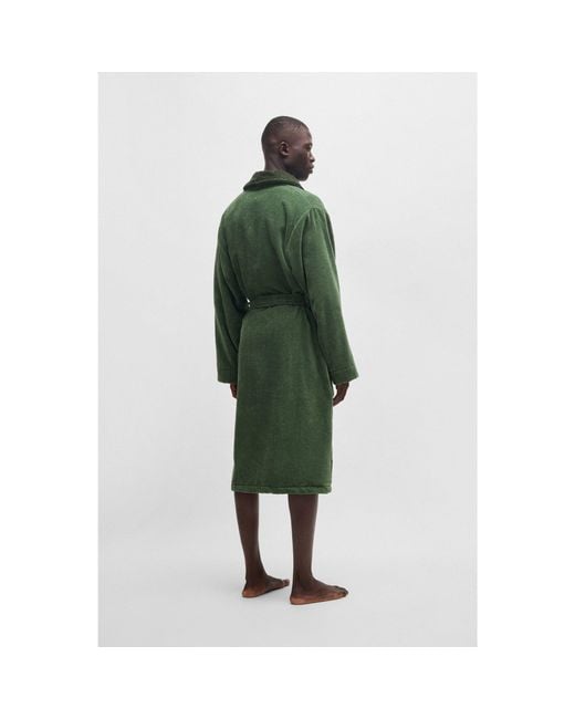 Boss Green Cotton Velvet Dressing Gown With Double B Monogram for men