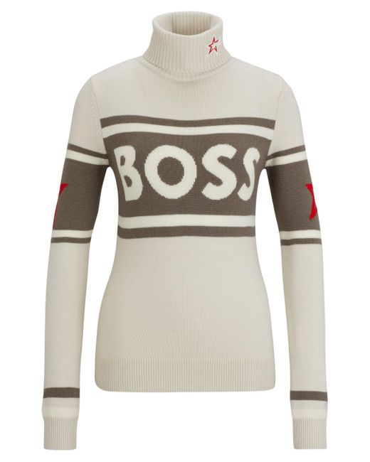 Boss Natural X Perfect Moment Logo Sweater In Virgin Wool