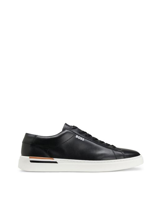 BOSS by HUGO BOSS Lace-up Trainers In Leather With Signature-stripe ...
