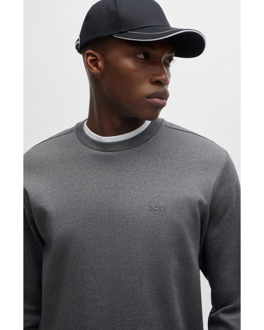 Boss Gray Interlock-cotton Sweatshirt With Logo Detail And Crew Neckline for men