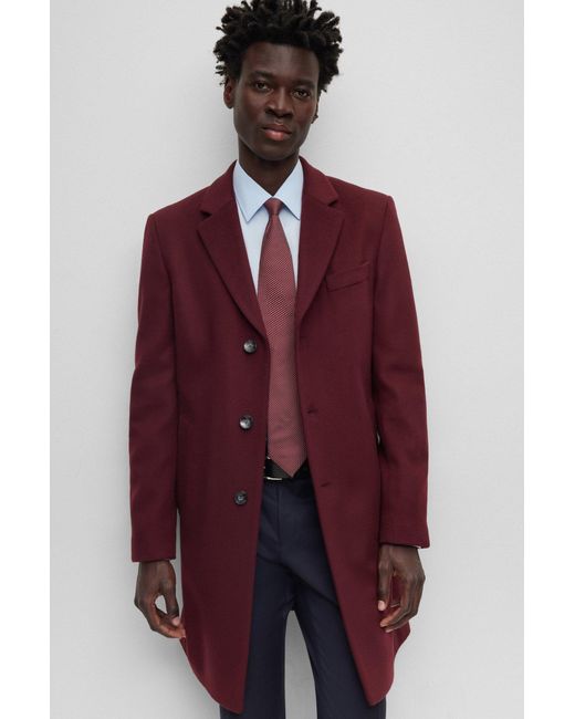 BOSS by HUGO BOSS Slim-fit Coat In Virgin Wool And Cashmere in Red for Men  | Lyst Australia