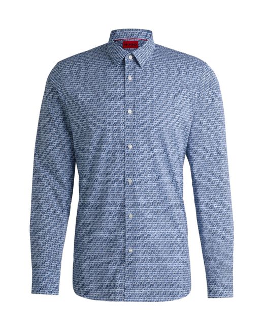 HUGO Extra Slim-fit Overhemd In Katoenen Popeline Met Print in het Blue voor heren