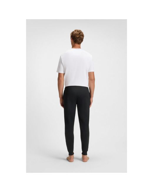 Boss Black Cotton-Terry Tracksuit Bottoms With Logo Print for men