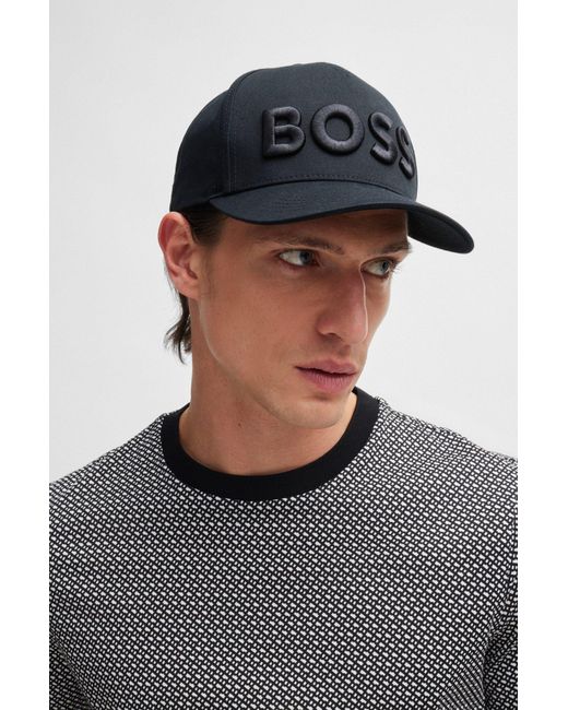 Boss Blue Cotton-twill Cap With 3d Embroidered Logo for men